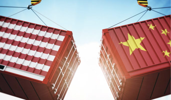 An image of America cargo and Chinese cargo, signifying tariffs and trade war.